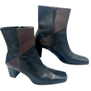 Y2k 90s Isotoner Womens Sz 8 M Patchwork Leather Ankle Boots Platform Block Heel